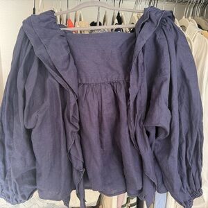 “Joslin” Chic Indigo Ruffle Blouse